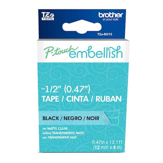 6 Pack: Brother P-touch Embellish Tape, Black on Matte Clear